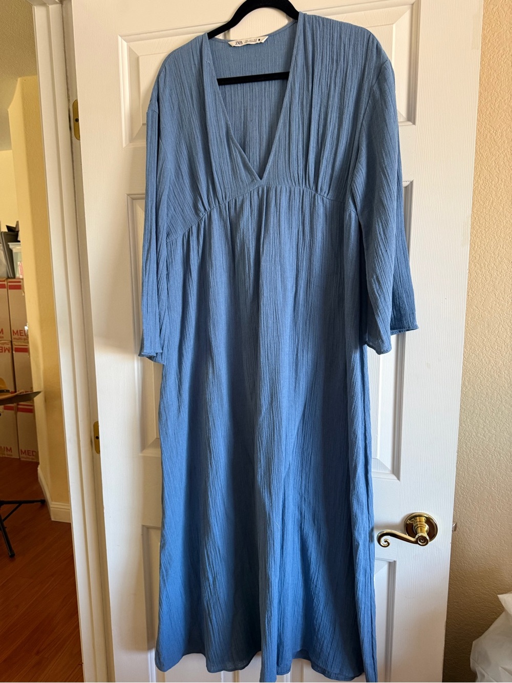 Zara Dusty Blue V-Neck Maxi Dress